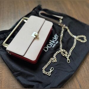 (Used) Botkier Beige and Red Crossbody Bag with Gold Chain - small